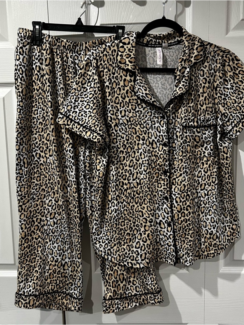 Joyspun Leopard Print Pajama Capri Bottoms Set - Tan & Black